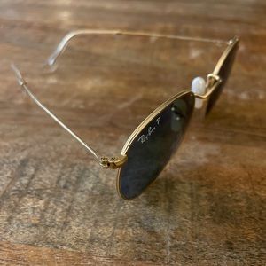 Ray-Ban Gold & Blue Round Mirrored Polarized Sunglasses